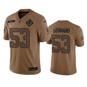 Men Indianapolis Colts #53 Shaquille Leonard 2023 Brown Salute To Sertvice Limited Football Stitched Jersey