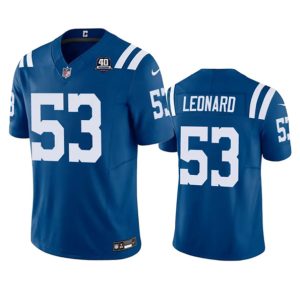 Men Indianapolis Colts #53 Shaquille Leonard Blue 2023 F.U.S.E 40th Anniversary Vapor Untouchable Football Stitched Jersey