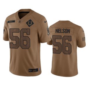 Men Indianapolis Colts #56 Quenton Nelson 2023 Brown Salute To Sertvice Limited Football Stitched Jersey