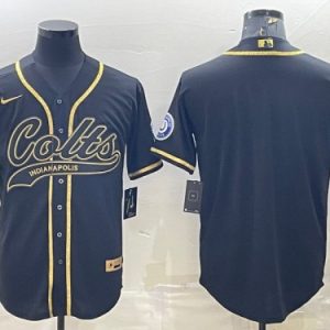 Men Indianapolis Colts Blank Black Gold With Patch Cool Base Stitched Baseball Jersey