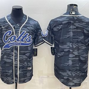 Men Indianapolis Colts Blank Gray Camo With Patch Cool Base Stitched Baseball Jersey