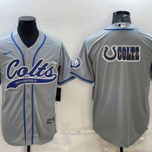 Men Indianapolis Colts Gray Team Big Logo With Patch Cool Base Stitched Baseball Jersey