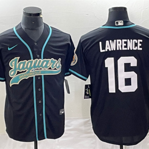 Men Jacksonville Jaguars #16 Trevor Lawrence Black With Patch Cool Base Stitched Baseball Jersey