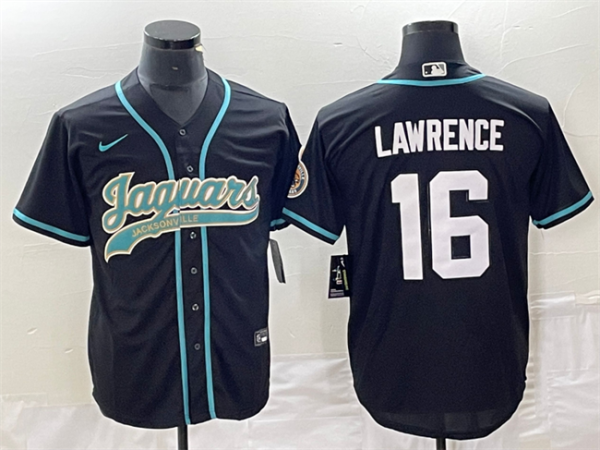 Men Jacksonville Jaguars #16 Trevor Lawrence Black With Patch Cool Base Stitched Baseball Jersey