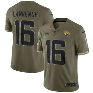 Men Jacksonville Jaguars #16 Trevor Lawrence Olive 2022 Salute To Service Limited Stitched Jersey