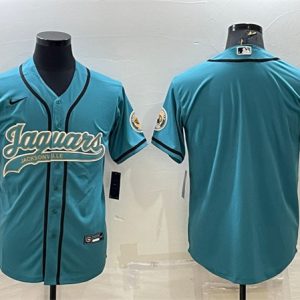 Men Jacksonville Jaguars Blank Teal With Patch Cool Base Stitched Baseball Jersey