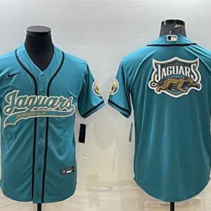 Men Jacksonville Jaguars Teal Team Big Logo With Patch Cool Base Stitched Baseball Jersey