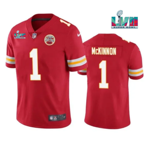 Men Kansas City Chiefs #1 Jerick McKinnon Red Super Bowl LVII Patch Vapor Untouchable Limited Stitched Jersey