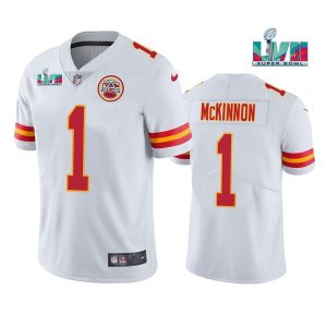 Men Kansas City Chiefs #1 Jerick McKinnon White Super Bowl LVII Patch Vapor Untouchable Limited Stitched Jersey