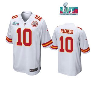 Men Kansas City Chiefs #10 Isaih Pacheco White Super Bowl LVII Patch Stitched Game Jersey