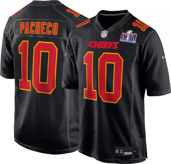 Men Kansas City Chiefs #10 Isiah Pacheco Black 2024 Super Bowl LVIII Patch Limited Football Stitched Game Jersey