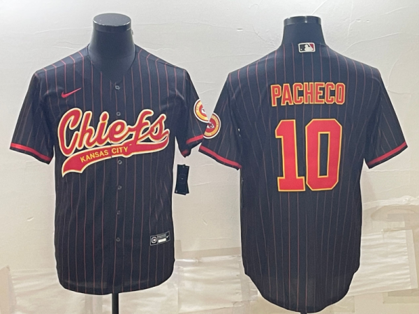 Men Kansas City Chiefs #10 Isiah Pacheco Black With Patch Cool Base Stitched Baseball Jersey