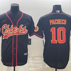 Men Kansas City Chiefs #10 Isiah Pacheco Black With Patch Cool Base Stitched Baseball Jersey