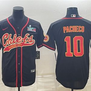 Men Kansas City Chiefs #10 Isiah Pacheco Black With Super Bowl LVII Patch Cool Base Stitched Baseball Jersey