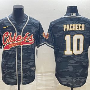 Men Kansas City Chiefs #10 Isiah Pacheco Gray Camo With Patch Cool Base Stitched Baseball Jersey