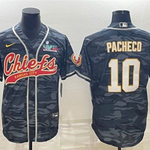 Men Kansas City Chiefs #10 Isiah Pacheco Gray Camo With Super Bowl LVII Patch Cool Base Stitched Baseball Jersey