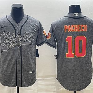 Men Kansas City Chiefs #10 Isiah Pacheco Gray With Patch Cool Base Stitched Baseball Jersey