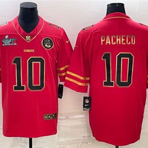 Men Kansas City Chiefs #10 Isiah Pacheco Red Gold Super Bowl LVII Patch Vapor Untouchable Limited Stitched Jersey