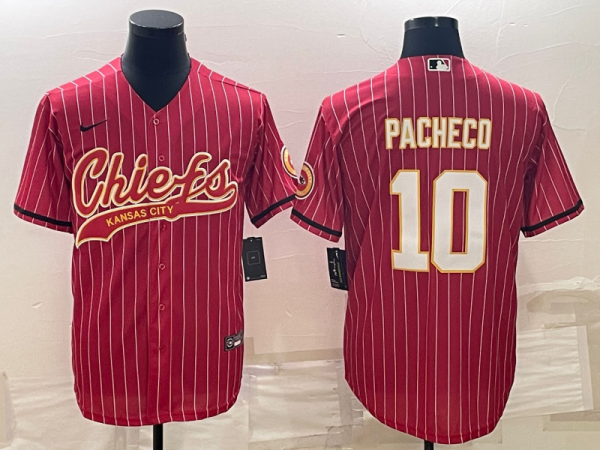 Men Kansas City Chiefs #10 Isiah Pacheco Red With Patch Cool Base Stitched Baseball Jersey