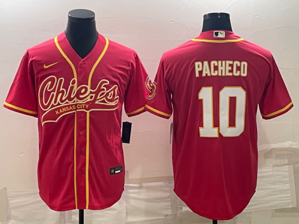 Men Kansas City Chiefs #10 Isiah Pacheco Red With Patch Cool Base Stitched Baseball Jersey