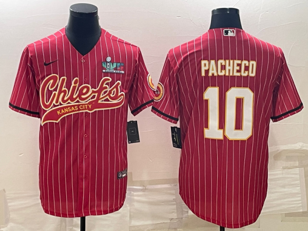 Men Kansas City Chiefs #10 Isiah Pacheco Red With Super Bowl LVII Patch Cool Base Stitched Baseball Jersey