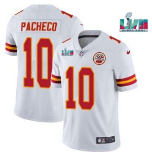 Men Kansas City Chiefs #10 Isiah Pacheco White Super Bowl LVII Patch Vapor Untouchable Limited Stitched Jersey