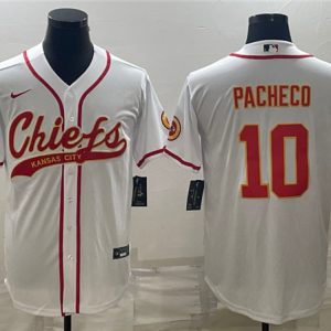 Men Kansas City Chiefs #10 Isiah Pacheco White With Patch Cool Base Stitched Baseball Jersey