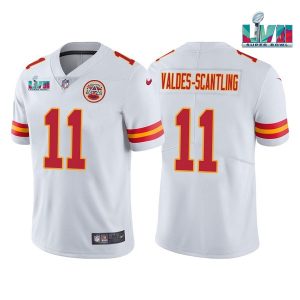 Men Kansas City Chiefs #11 Marquez Valdes-Scantling White Super Bowl LVII Patch Vapor Untouchable Limited Stitched Jersey