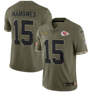 Men Kansas City Chiefs #15 Patrick Mahomes 2022 Olive Salute To Service Limited Stitched Jersey