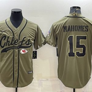 Men Kansas City Chiefs #15 Patrick Mahomes 2022 Olive Salute to Service Cool Base Stitched Baseball Jersey