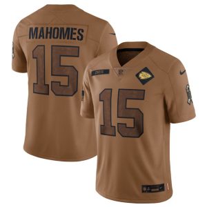 Men Kansas City Chiefs #15 Patrick Mahomes 2023 Brown Salute To Service Limited Football Stitched Jersey