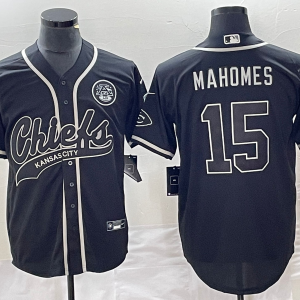 Men Kansas City Chiefs #15 Patrick Mahomes Black Cool Bae Stitched Baseball Jersey