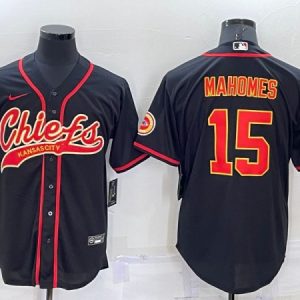 Men Kansas City Chiefs #15 Patrick Mahomes Black Cool Base Stitched Baseball Jersey