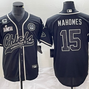 Men Kansas City Chiefs #15 Patrick Mahomes Black Gold With 4-star C Patch Cool Bae Stitched Baseball Jersey