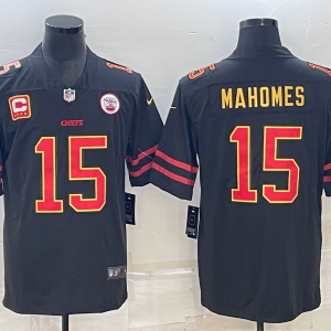 Men Kansas City Chiefs #15 Patrick Mahomes Black Red Gold 4-star C Patch Vapor Untouchable Limited Stitched Jersey