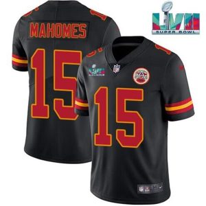 Men Kansas City Chiefs #15 Patrick Mahomes Black Super Bowl LVII Patch Vapor Untouchable Limited Stitched Jersey