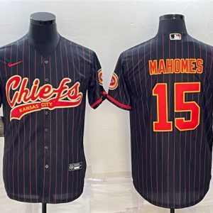 Men Kansas City Chiefs #15 Patrick Mahomes Black With Patch Cool Base Stitched Baseball Jersey