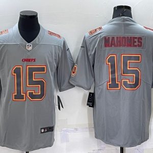 Men Kansas City Chiefs #15 Patrick Mahomes Gray With Patch Atmosphere Fashion Stitched Jersey