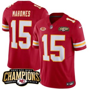 Men Kansas City Chiefs #15 Patrick Mahomes Red 2023 F.U.S.E. AFC West Champions With "NKH" Patch Vapor Untouchable Limited Football Stitched Jersey