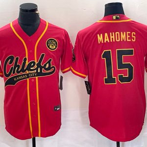 Men Kansas City Chiefs #15 Patrick Mahomes Red Gold Cool Base Stitched Baseball Jersey