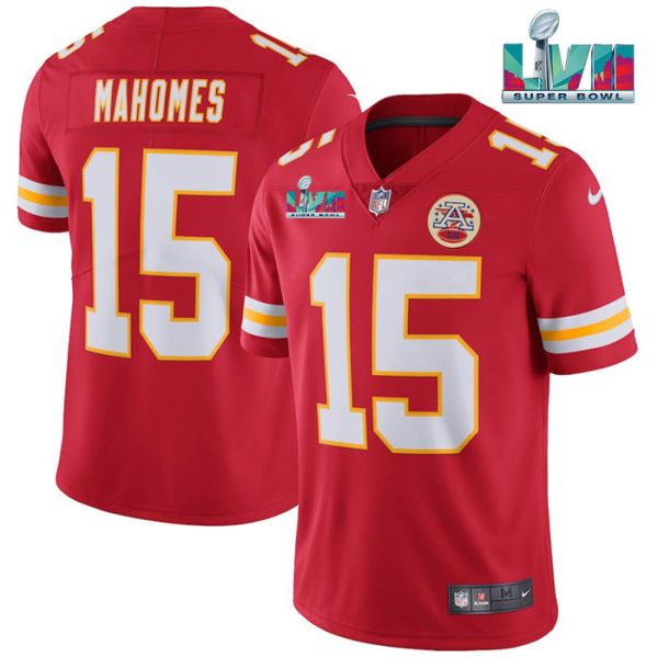 Men Kansas City Chiefs #15 Patrick Mahomes Red Super Bowl LVII Patch Vapor Untouchable Limited Stitched Jersey