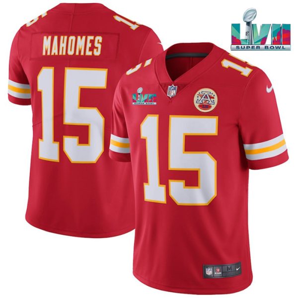 Men Kansas City Chiefs #15 Patrick Mahomes Red Super Bowl LVII Patch Vapor Untouchable Limited Stitched Jersey