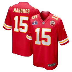 Men Kansas City Chiefs #15 Patrick Mahomes Red Super Bowl LVIII Patch Limited Football Stitched Game Jersey