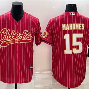 Men Kansas City Chiefs #15 Patrick Mahomes Red With Patch Cool Base Stitched Baseball Jersey