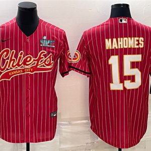 Men Kansas City Chiefs #15 Patrick Mahomes Red With Super Bowl LVII Patch Cool Base Stitched Baseball Jersey