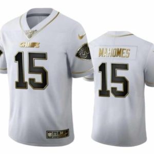 Men Kansas City Chiefs #15 Patrick Mahomes White 2019 100th Season Golden Edition Limited Stitched NFL Jersey