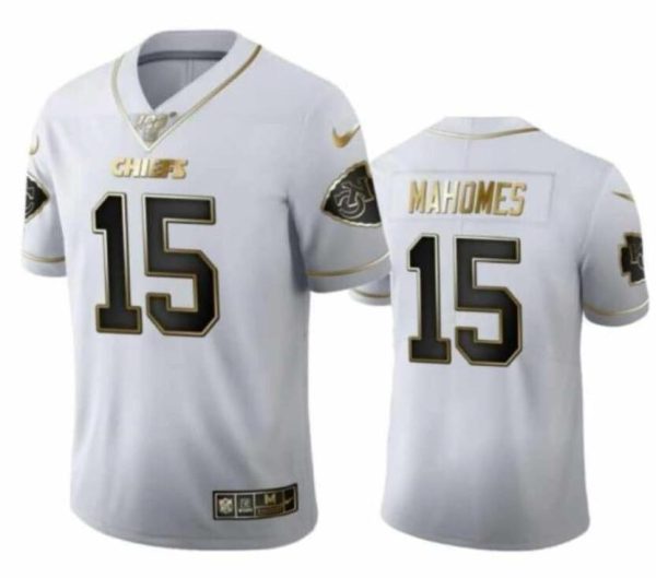 Men Kansas City Chiefs #15 Patrick Mahomes White 2019 100th Season Golden Edition Limited Stitched NFL Jersey