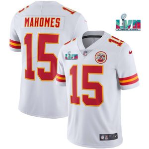 Men Kansas City Chiefs #15 Patrick Mahomes White Super Bowl LVII Patch Vapor Untouchable Limited Stitched Jersey