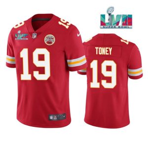 Men Kansas City Chiefs #19 Kadarius Toney Red Super Bowl LVII Patch Vapor Untouchable Limited Stitched Football Jersey