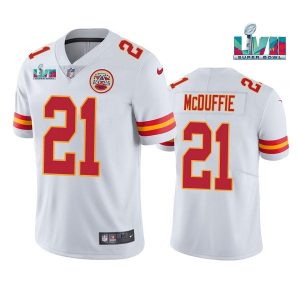 Men Kansas City Chiefs #21 Trent McDuffie White Super Bowl LVII Patch Vapor Untouchable Limited Stitched Jersey